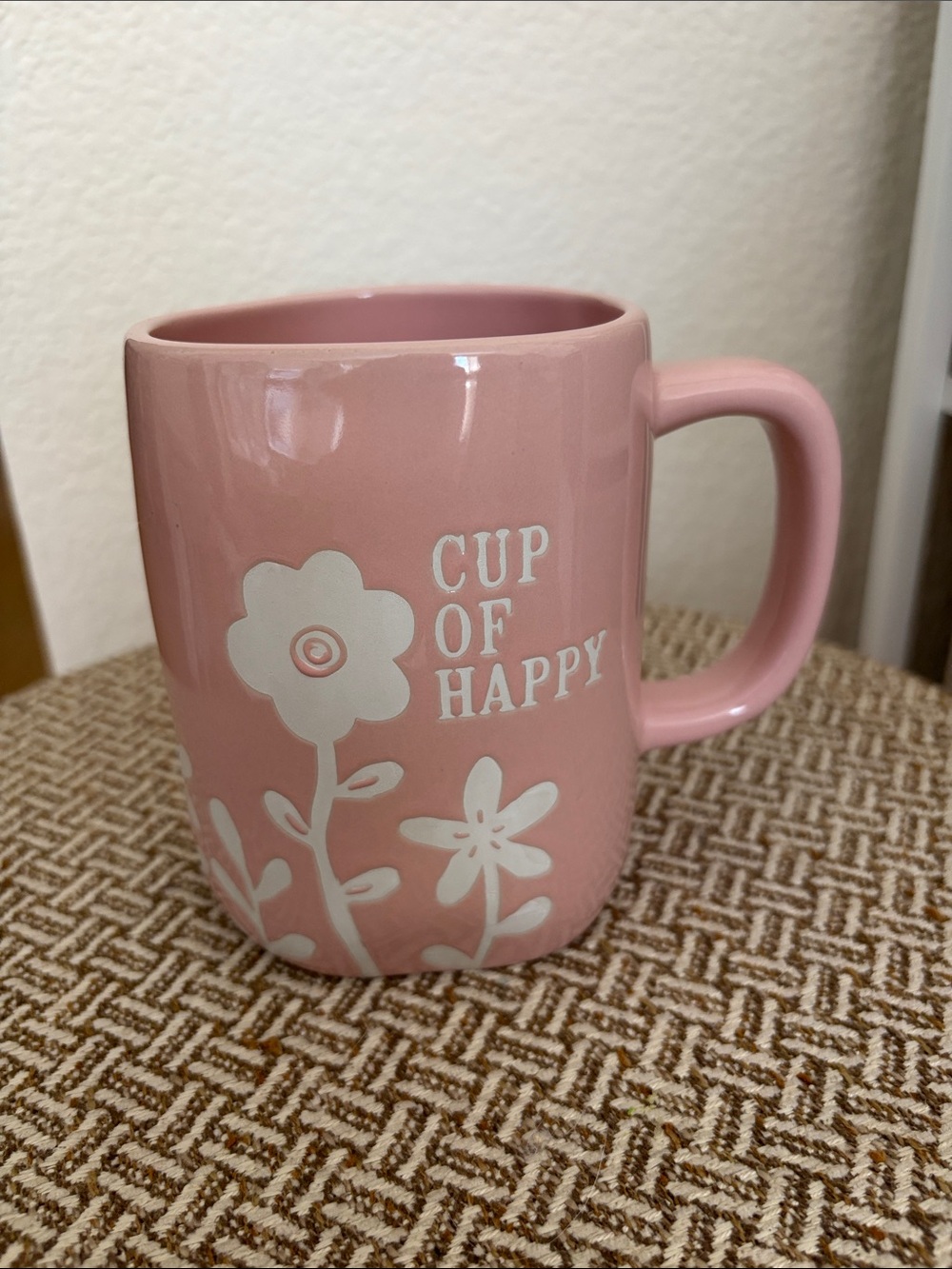 Rae Dunn Pink Floral "Cup of Happy" Ceramic Mug